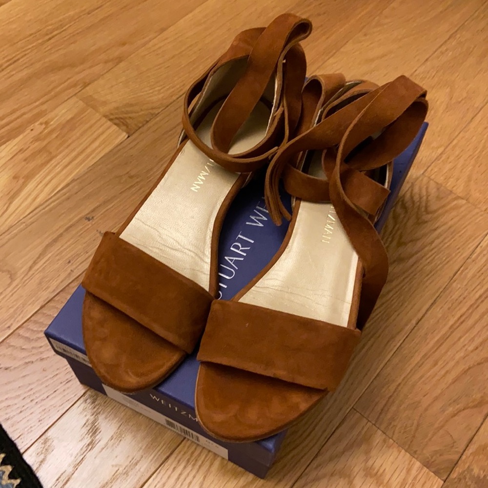 Stuart Weitzman brown suede espadrille sandals